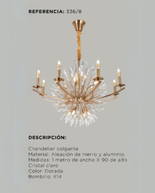 336-8 LAMPARA DECORATIVA CHANDELIER DORADA