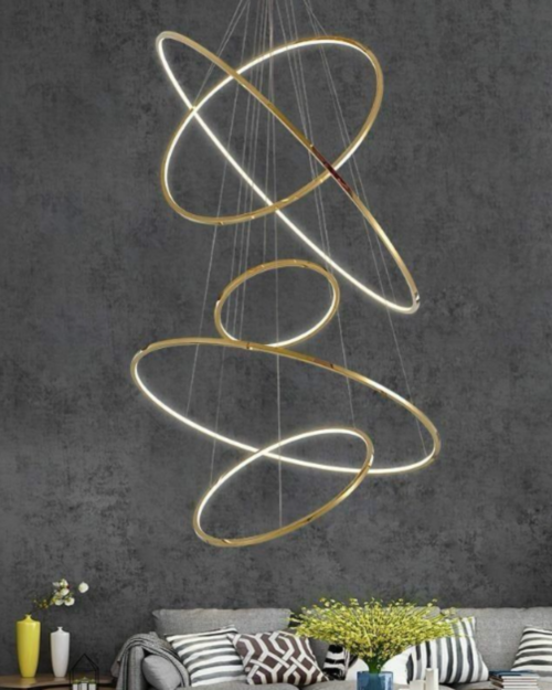 19018-5 LAMPARA DECORATIVA DOBLE ALTURA DORADA 5 AROS -300K-4100K-6500K