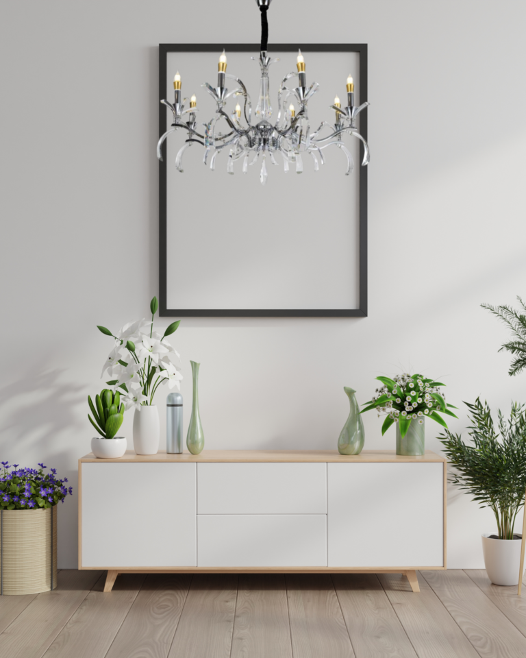 803-6 LAMPARA DECORATIVA CHANDELIER PLATEADA