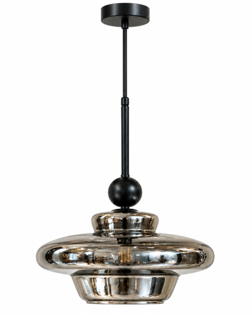 8104 – Lámpara vintage decorativa con herraje negro y cristal humo