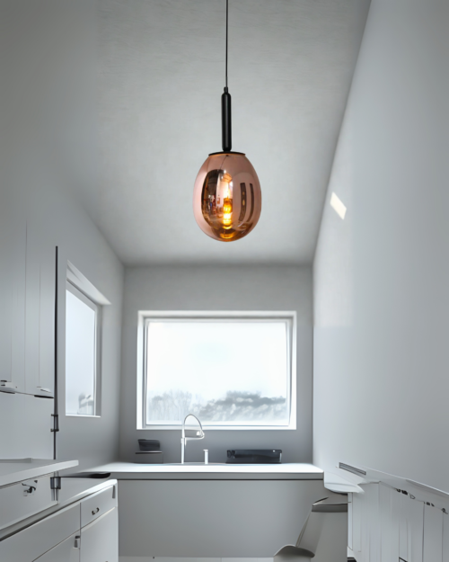 Lámpara Colgante JC-8028A de Vidrio Humo y Herrajes en Oro Rosa y Negro Dorado