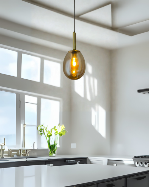 Lámpara Colgante JC-8028B en Vidrio Humo con Herrajes Negro Dorado y Oro Rosa