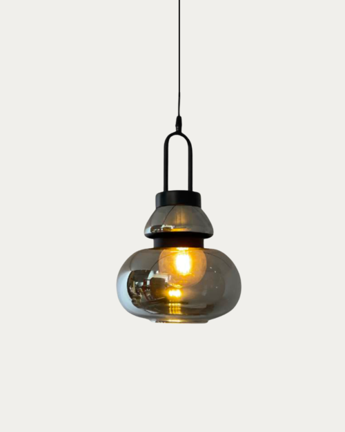 Lámpara Colgante JC-8027-A de Vidrio Ahumado y Herrajes en Negro Dorado y Oro Rosa