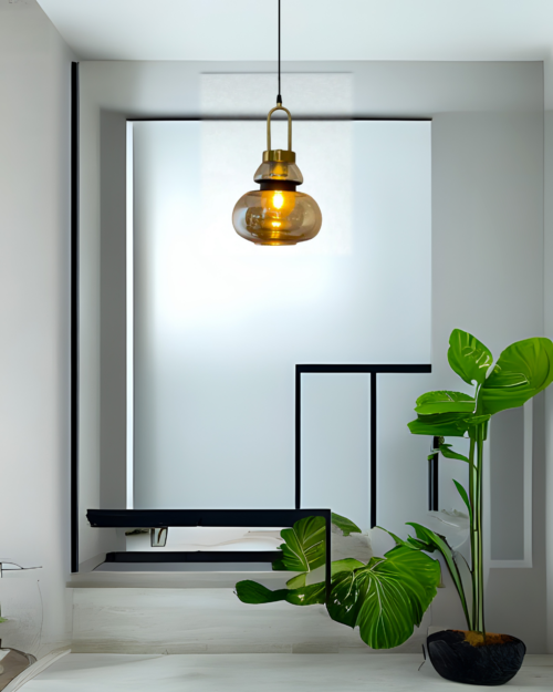 Lámpara Colgante JC-8027-B de Vidrio Ahumado y Herrajes en Oro Rosa y Negro Dorado