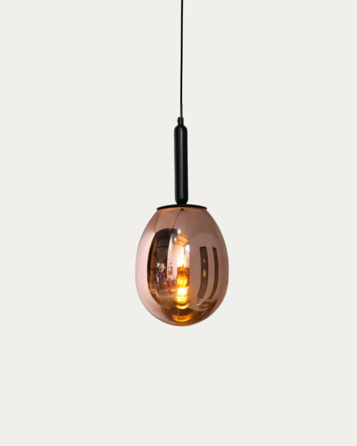 Lámpara Colgante JC-8028A de Vidrio Humo y Herrajes en Oro Rosa y Negro Dorado