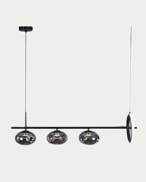 Lámpara colgante de vidrio y herraje 90cm x 20cm negra LED 18W