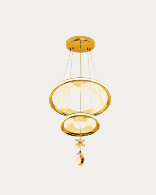 Luminaria Colgante A613-2+1 Dorada 55W en Cristal | Luz Tricolor