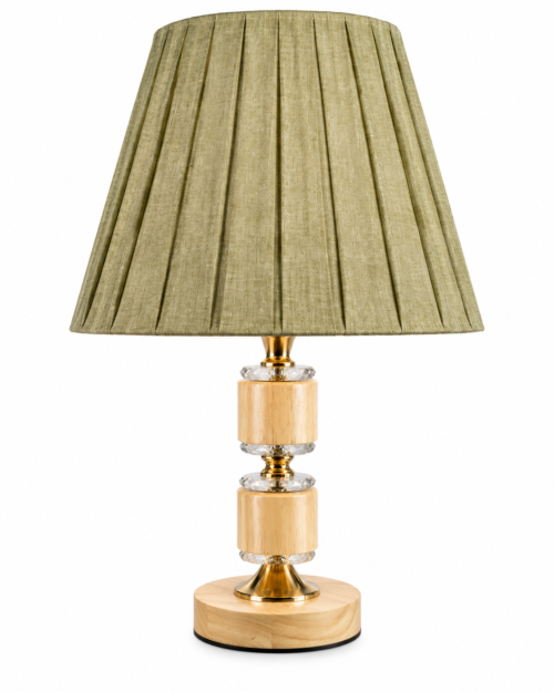 KW7225- V LAMPARA DE MESA ESTRUCTURA MADERA -PANTALLA VERDE OLIVA NATURAL