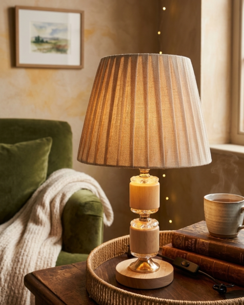 KW7225- B LAMPARA DE MESA ESTRUCTURA MADERA -BEIGE