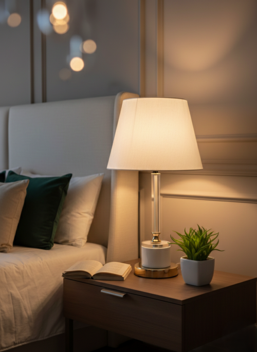 KW8011- B -LAMPARA DE MESA PERLA ESTRUCTURA METALIZA Y ACRILICO