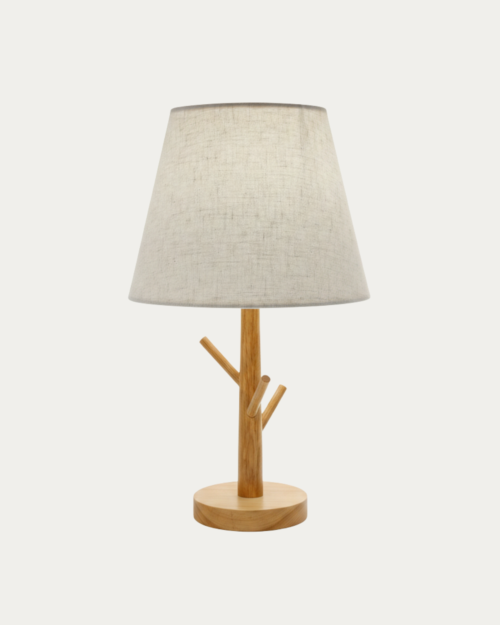 LAMPARA DE MESA ESTRUCTURA MADERA PANTALLA VAÑA