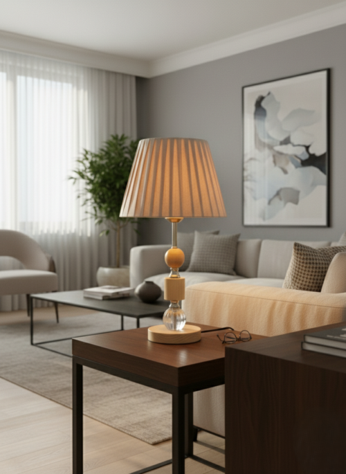 W-03  LAMPARA DE MESA -PANTALLA BEIGE