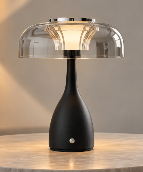 Lámpara de Mesa Prisma Tactil- Touch Negra KW5070-N Base  Metálica, pantalla vidrio color humo,tres tonos de luz | Diseño Moderno Minimalista