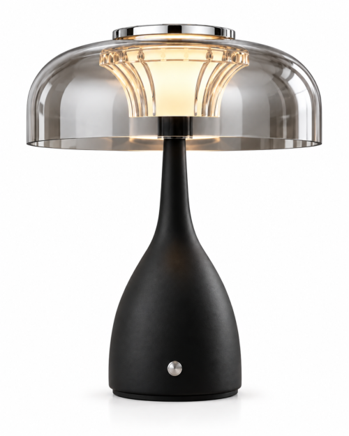 Lámpara de Mesa Prisma Tactil- Touch Negra KW5070-N Base  Metálica, pantalla vidrio color humo,tres tonos de luz | Diseño Moderno Minimalista