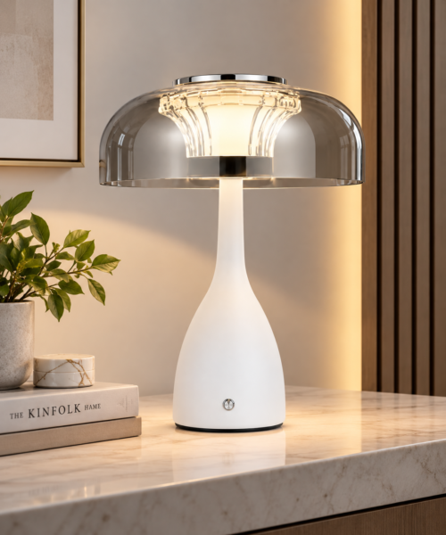 Lámpara de Mesa Prisma Touch blanca KW5070-N en Metal y Acrílico | Diseño Moderno