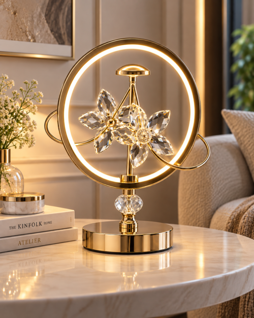 KW7412 LAMPARA DE MESA ESTRUCTURA METALICA Y CRISTAL