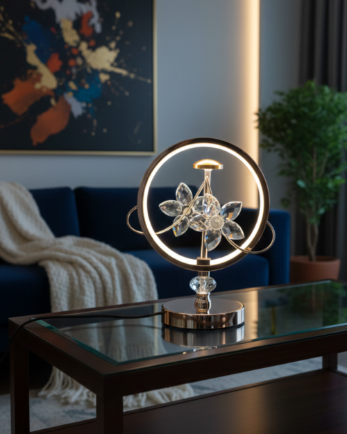 KW7412 LAMPARA DE MESA ESTRUCTURA METALICA Y CRISTAL