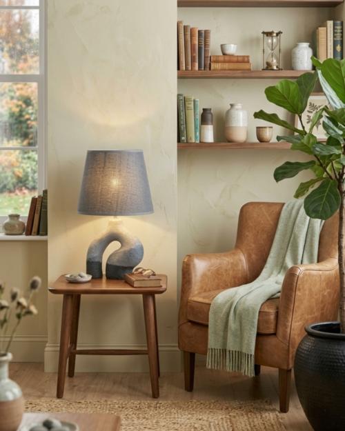 KW20194- CRO LAMPARA DE MESA ESTRUCTURA CERAMICA-BLANCA-GRIS-NEGRA