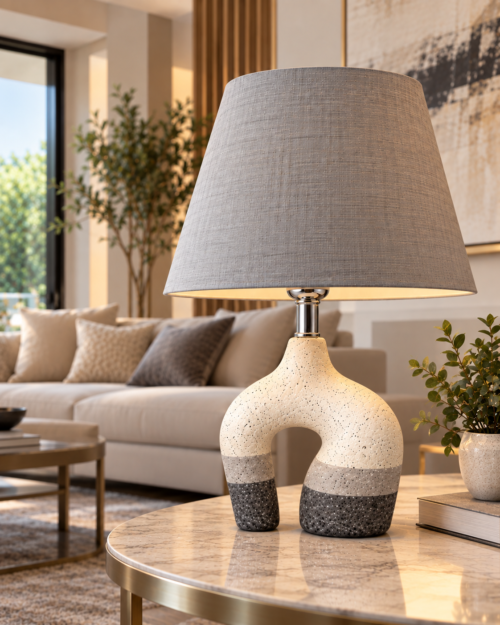 KW20194- CRO LAMPARA DE MESA ESTRUCTURA CERAMICA-BLANCA-GRIS-NEGRA