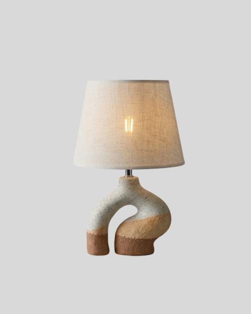 KW20194- B LAMPARA DE MESA ESTRUCTURA CERAMICA-BLANCA-CAFE-BEIGE