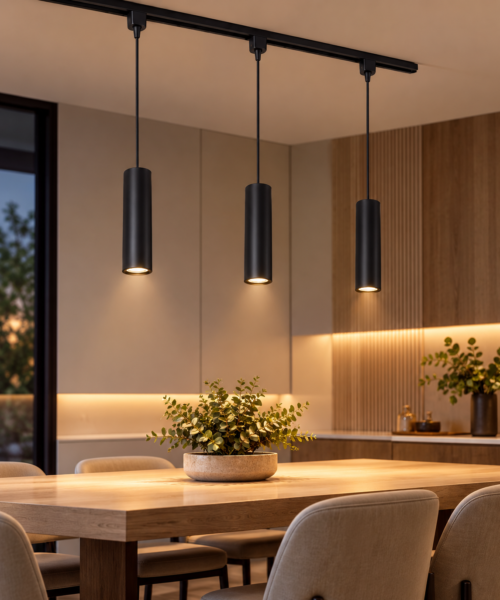 Lámpara Colgante para Riel  Negra Luz Cálida x 3 unidades | Iluminación LED Moderna