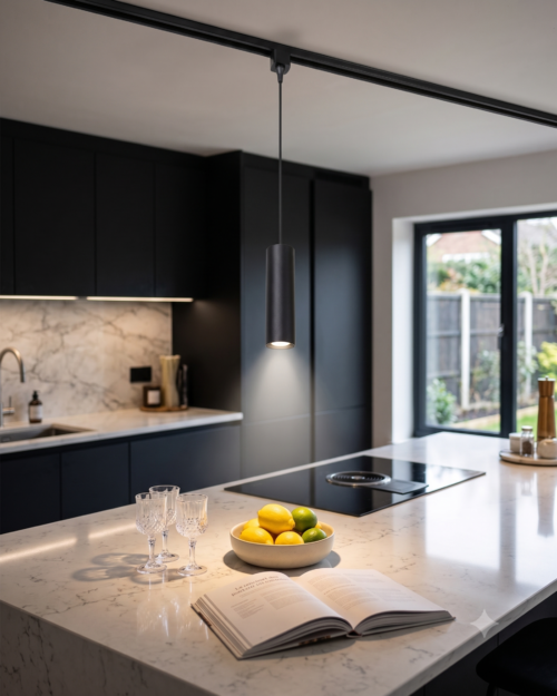 Lámpara Colgante para Riel 20W Negra Luz Cálida | Iluminación LED Moderna