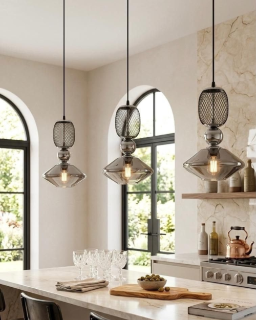 Lámpara de Techo 8095A+C16 Vidrio Humo | Lámpara Decorativa Moderna para Sala y Comedor