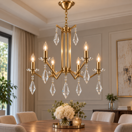 Lámpara Decorativa Chandelier Dorada 826/6 | Lámpara Colgante Elegante de 6 Luces