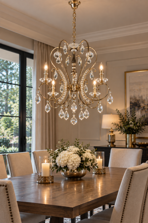 Lámpara Decorativa Chandelier Dorada 2386-6 | Lámpara Colgante de 6 Luces para Sala y Comedor