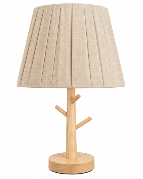 HD24005- LAMPARA DE MESA ESTRUCTURA MADERA-PANTALLA BEIGE