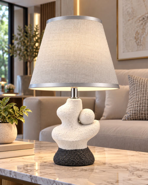 KW20193- LAMPARA DE MESA ESTRUCTURA CERAMICA-GRIS Y BLANCA