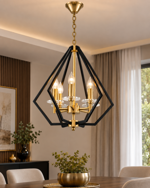 Lámpara Decorativa Chandelier Negra 616-6 | Lámpara Colgante Elegante de 6 Luces