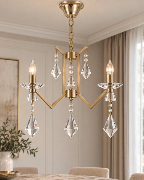 Lámpara Decorativa Chandelier Dorada 826/3 | Lámpara Colgante Elegante de 3 Luces