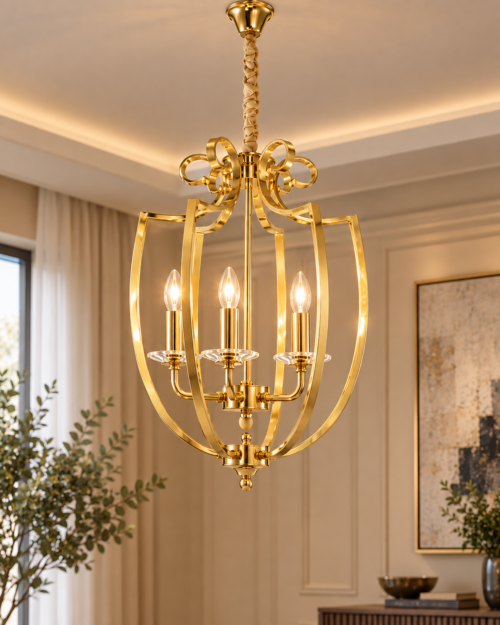 Lámpara Decorativa Chandelier Dorado 628-6 | Lámpara Colgante Elegante de 6 Luces